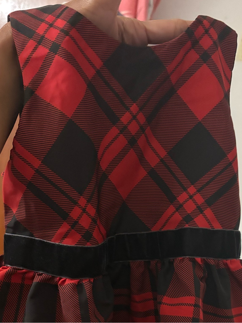 Cat & Jack Red and Black Plaid Dress with Velvet Waistband